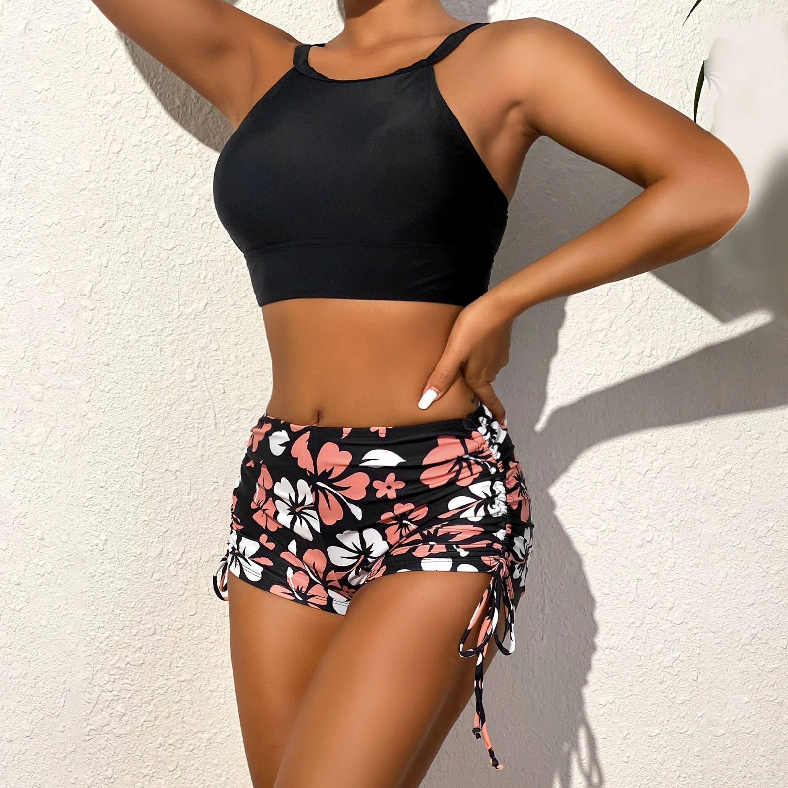 

Женский купальник-бикини с цветочным принтом, пикантный комплект бикини пуш-ап из двух предметов, пляжный купальный костюм, купальник