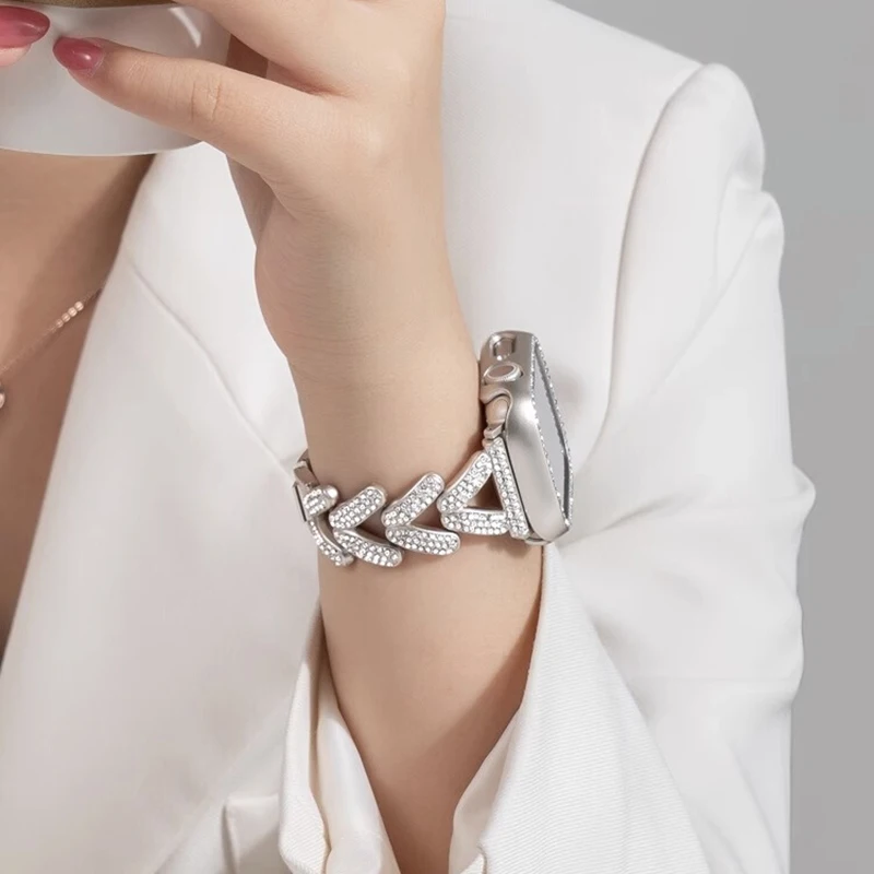 Elegant Diamond Metal Strap for Apple Watch: Women's Bracelet Belt