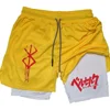 Anime Berserk 2 in 1 Gym Shorts for Men Active Athletic Compression Shorts 5 Inch Quick Dry Stretchy Training Fitness Workout 3
