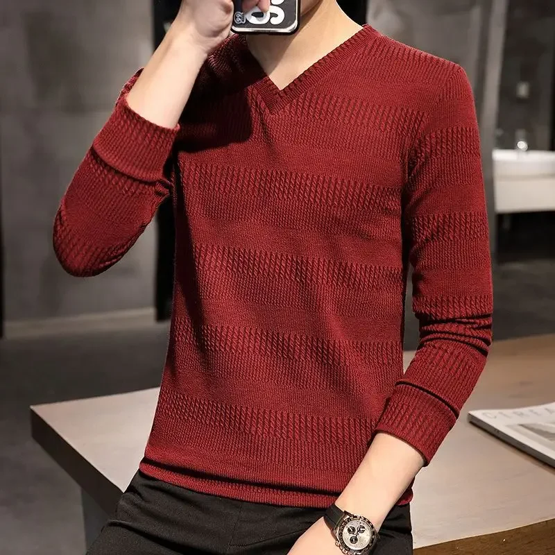 thumbnail image 1 of Camiseta ajustada para hombre, ropa lisa, cuello en V, sudaderas ajustadas, estética unicolor, oferta, Japón, informal, invierno, 1 of 4