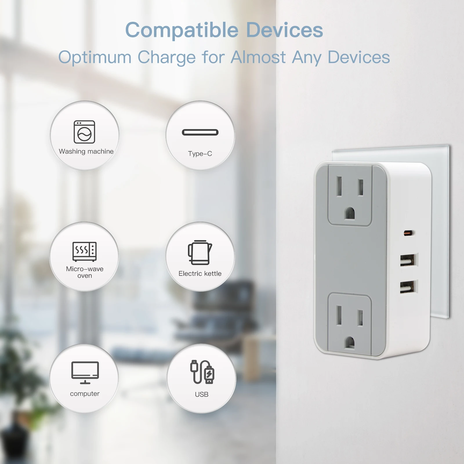 BSEED PC Series Power Protector US Standard Socket White Home Appliance  Surge Protector Voltage 50 Hz-60 Hz Wall Socket