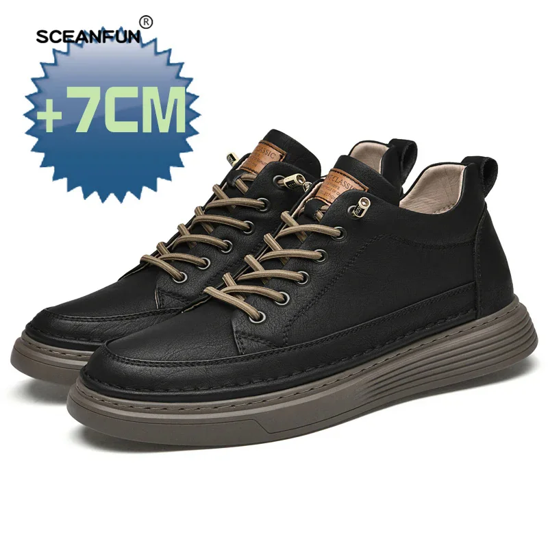 Men Sneakers Elevator Shoes Hidden Heels Heighening Shoes For Men Increase Insole 7CM Sports Casual Genuine Leather Designer 2