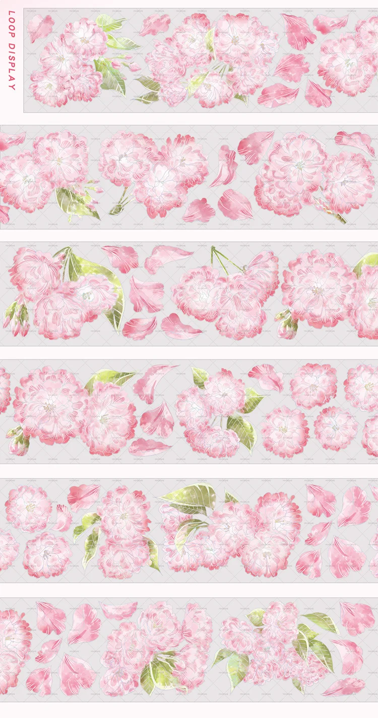 

1 Loop Washi Shiny PET Tape Pink Sakura Cherry Flower