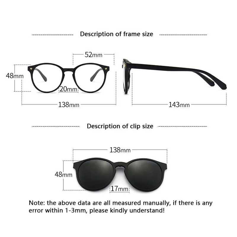 Hifot Occhiali Anti Luce Blu Con Clip Occhiali Da Sole Polarizzati Magnetici, Occhiali Da Lettura Con Occhiali Guida Notturna Occhiali Clip On Magnetico Per Donna Uomo, Lenti Da Sole Sovrapponibili - Foto 7