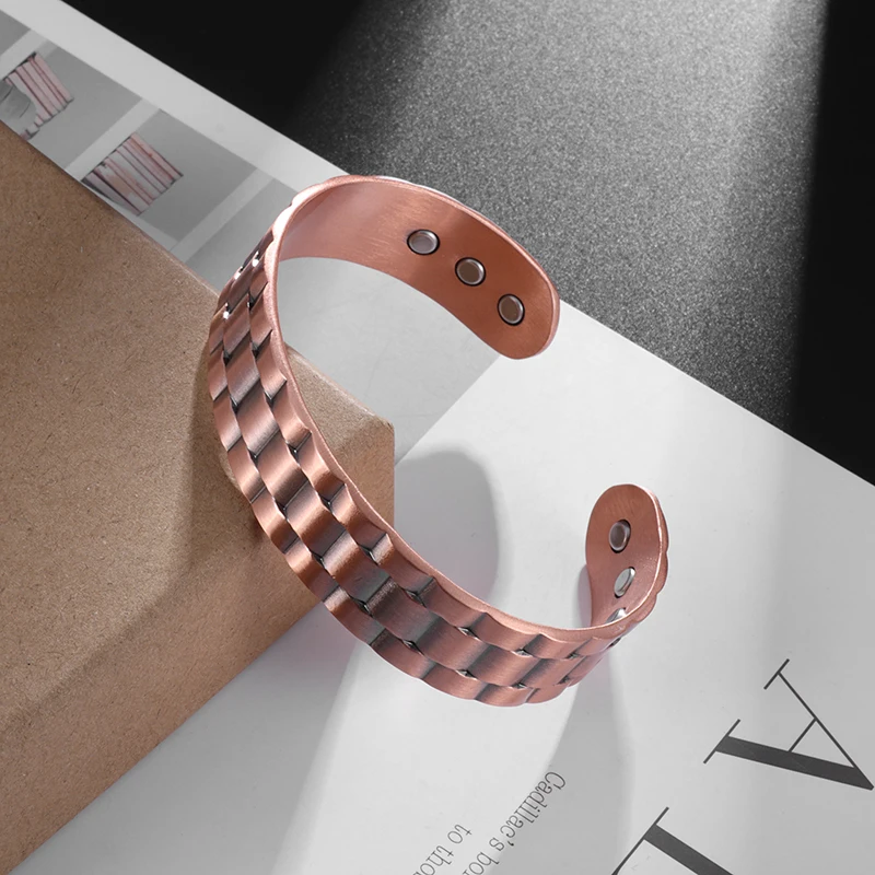 Magnetic Opening Adjustable Red Copper Retro Bracelet Cross Bracelet Men Bangle Bracelet Magnetic Bracelet