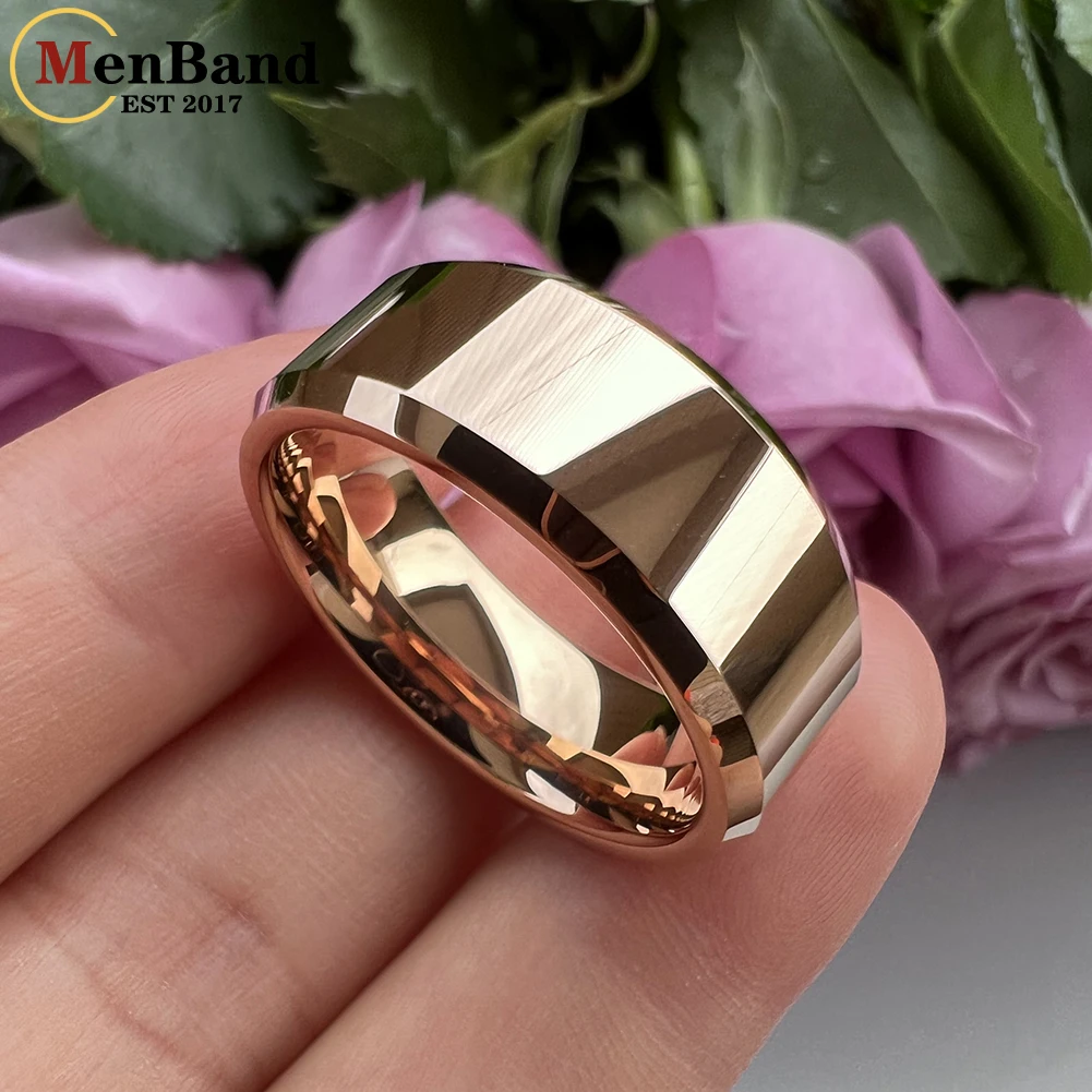 MenBand High Quality Gold Color 6MM 8MM Beveled Edges Flat Polished Men Women Tungsten Carbide Wedding Ring Comfort Fit