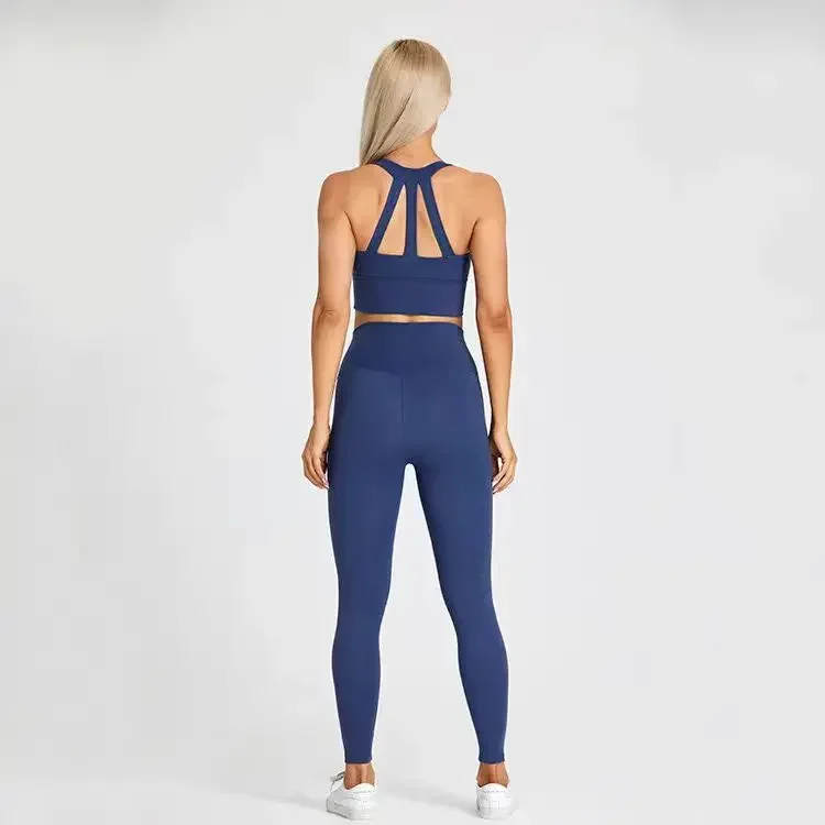 Women 2 Piece Nylon Gym Yoga Set Sexy High Waist Sport Legging and Sport Bra Elastic Running Fitness Workout Training Sports Set