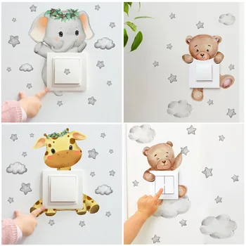 Autocollant de commutateur étoile girafe ours éléphant, mignon, décoration de chambre d'enfant et de bébé, papier peint auto-adhésif pour décoration de maison, sparadrap muraux pour enfant 1