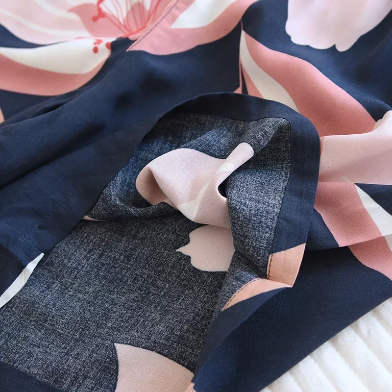 New Summer Ladies 100% Viscose Pajamas Short Sleeve Shorts Two Piece Floral V-Neck Thin Loose Women's Homewear Set sleepwear