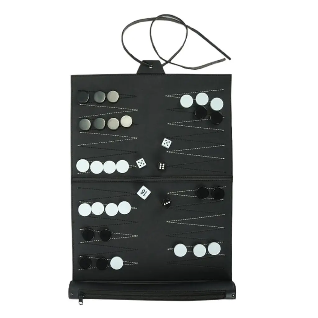Classic Portable Recreational PU Leather Roll-Up Backgammon Board Game Toys