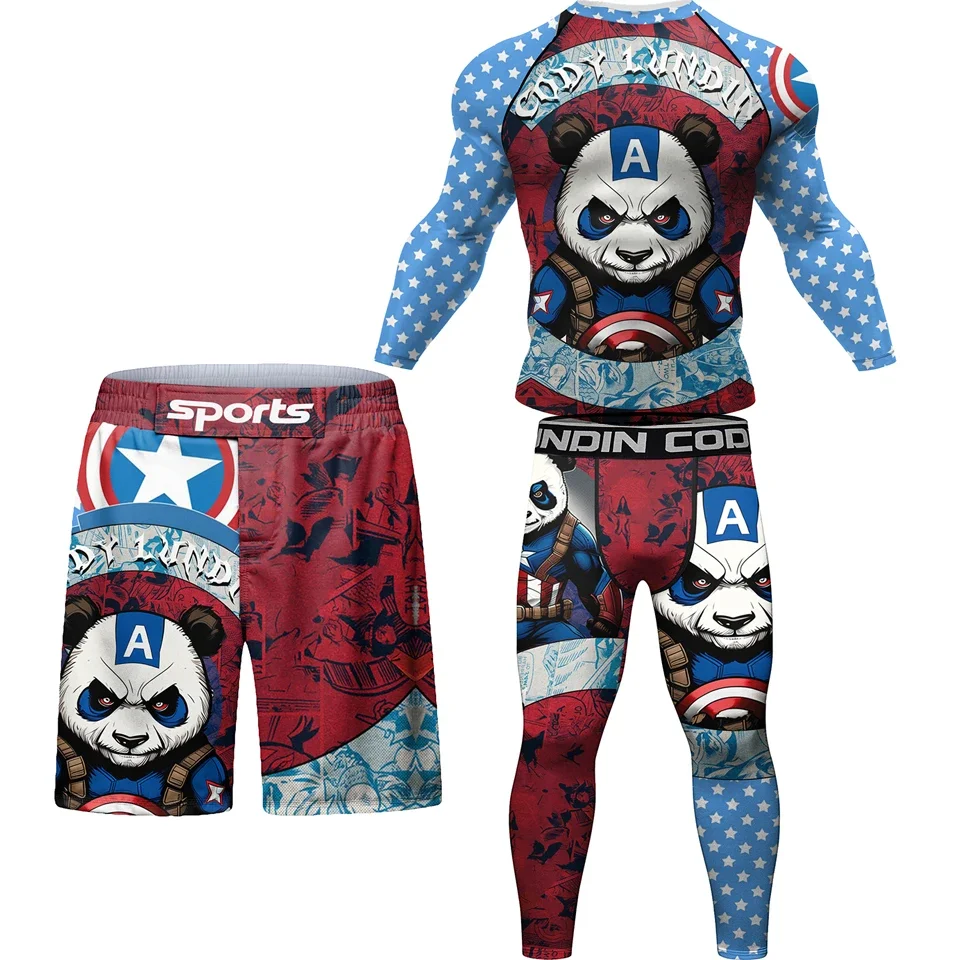 MMA Jiu Jitsu Boxing T shirt+Pants Rashguard Men Muay Thai Shorts Bjj Kickboxing 4pcs/Sets Boxeo Fighting Sportswear Gi T-shirts 3