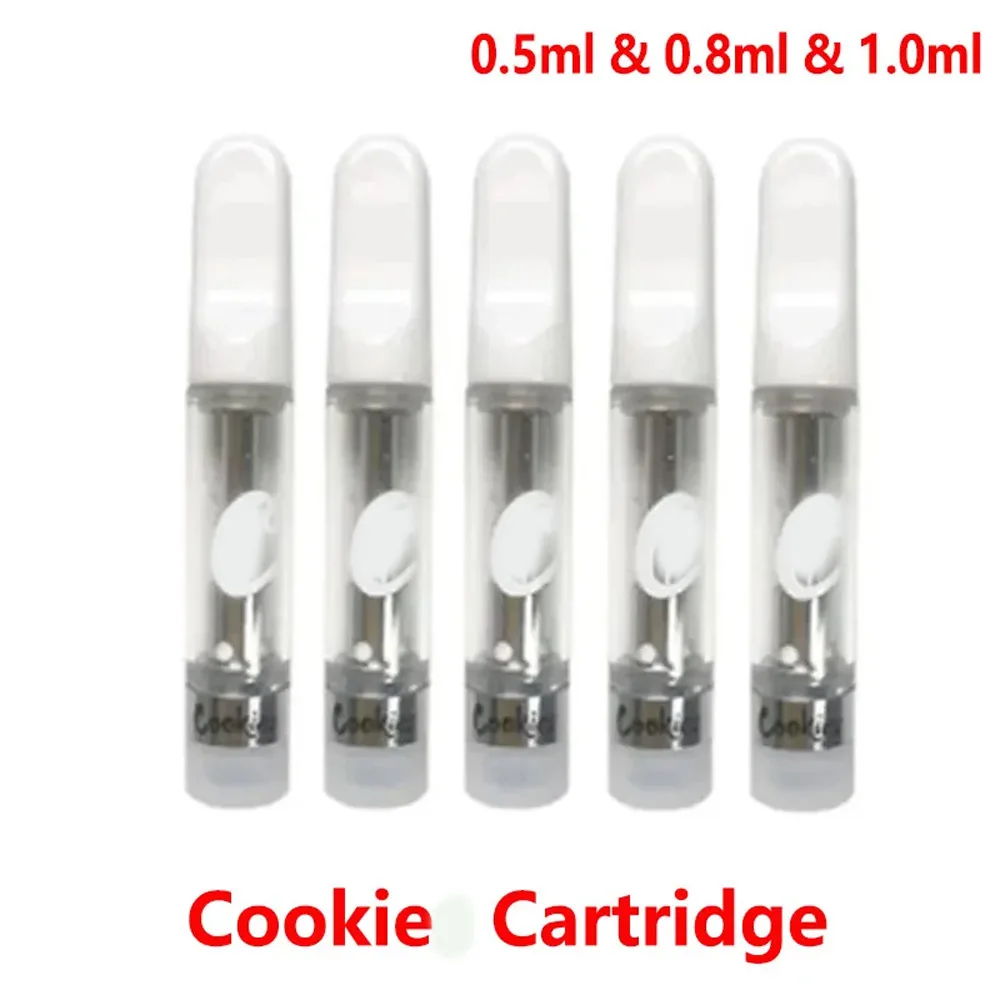 

10-50pcs Cookie Empty Ceramic Cartridge Vape Carts Atomizer 0.5ml 0.8ml 1.0ml Glass Tank For 510 Thread Preheat Battery Vape