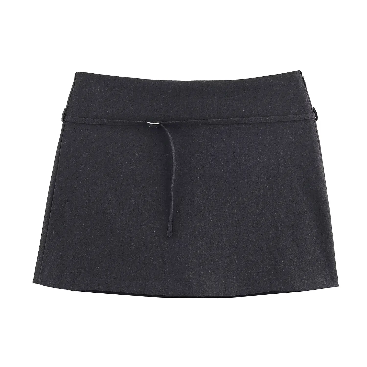 Women's Fashion Solid Slim Mid Waist Skirt With Belt Adorn Female Autumn Winter Elegant Commuting A-Line Mini Skirt Streetwear