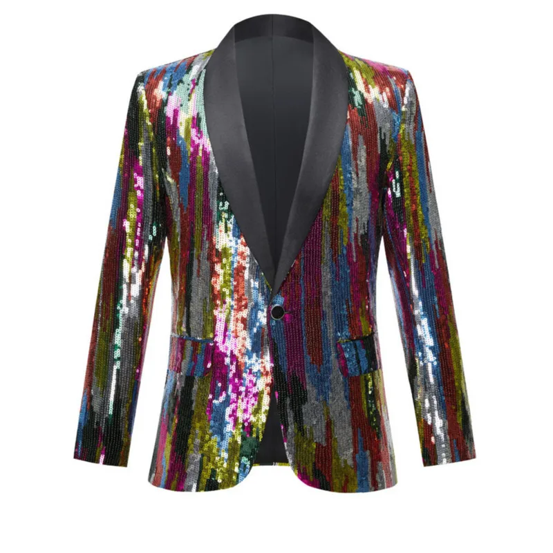 #4160 Spring Autumn Sequins Suits Blazers Men Single Button Outerwear Performance Dress Party Nightclub Wedding Blazers Coat Men