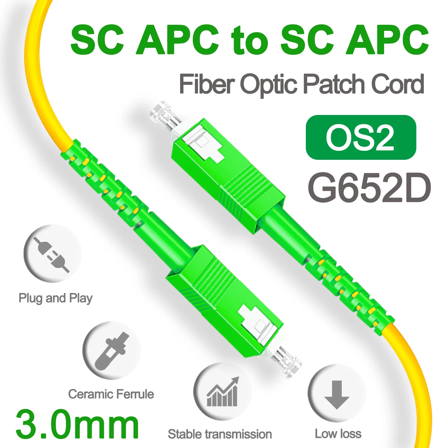 3.0Mm Sc Apc Fibra Ottica Patch Jumper Cavo Cavo Monomodale Simplex 1M 3M 5M Pvc Sm 1310/1550Nm Ftth