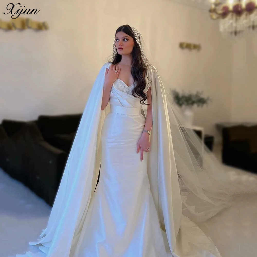 

Xijun Simple Dubai Arabia Wedding Dresses Elegant Long Cape Floor Length Bridal Gown Sweetheart Bride Dress Vestido De Novia