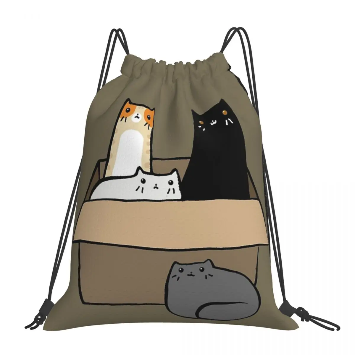 

Cats In A Box Backpacks Casual Portable Drawstring Bags Drawstring Bundle Pocket Storage Bag BookBag For Travel School