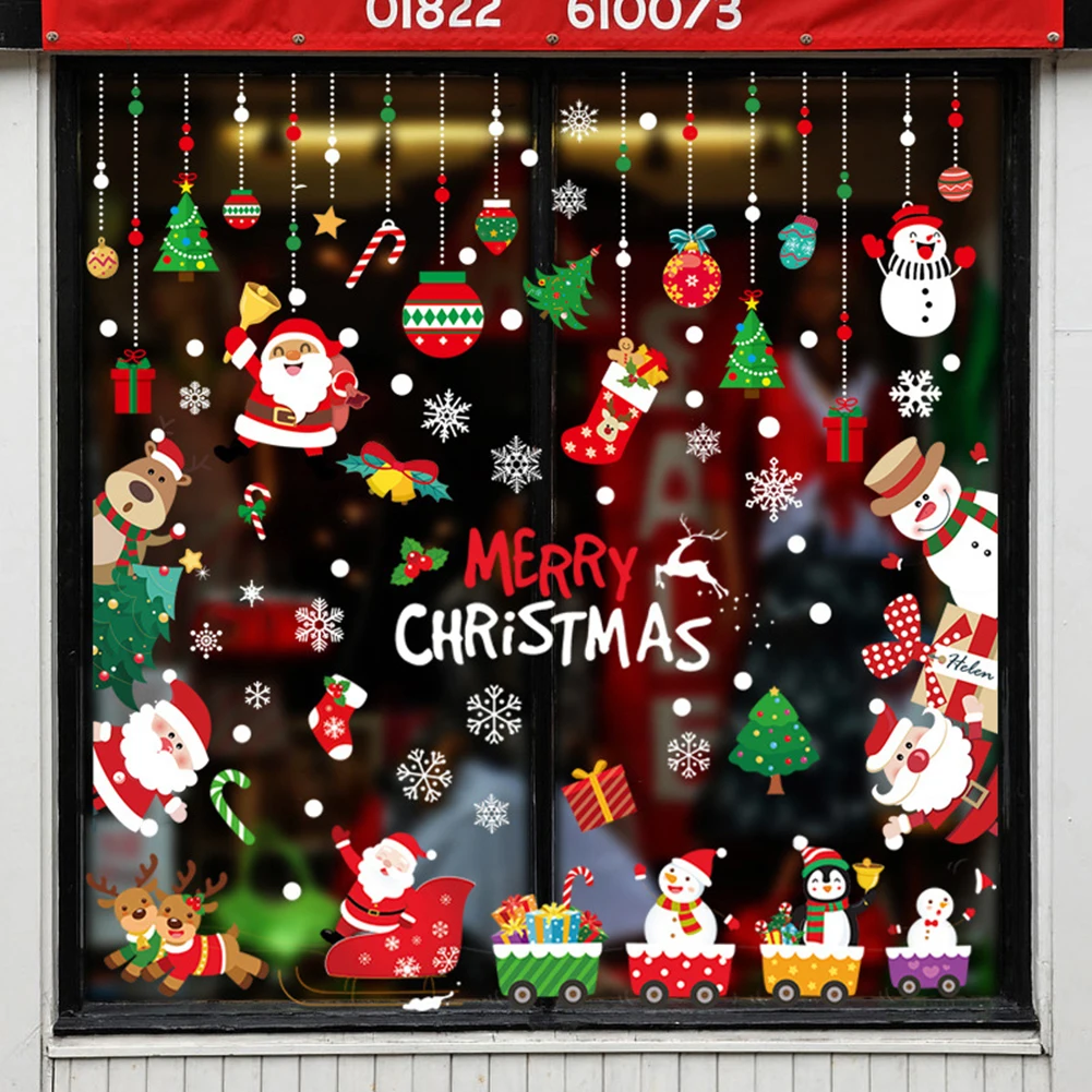 

PVC Christmas Window Stickers Decals Glue Free Window Clings Party Supplies For Home Indoor Window Glass Door Wall Decor