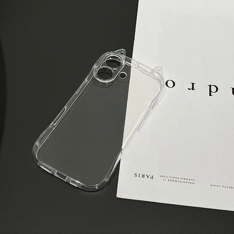 Cute 3D Ears Clear Case For iPhone 17 16 15 14 13 12 11 Pro Max 8 7 Plus SE 17promax Cartoon Bear Pendant TPU Cover Shell