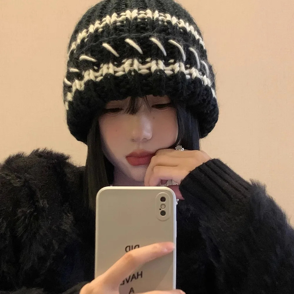 Cappelli invernali di grandi dimensioni per donna Nuovi berretti Cappello lavorato a maglia Ragazza Autunno Berretti femminili Berretti scaldini Berretto casual da donna_voghion.com