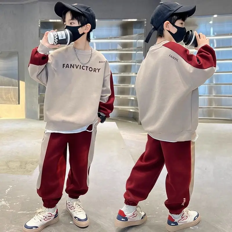 

Children's Clothing Boys' Sport Sets Two Pieces Sweatshirts Patchwork Loose Cuffed Pants Letter Printing Spring Causal 4-12 Yrs