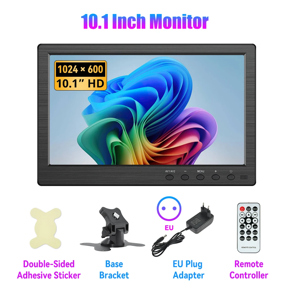 KTYDKP Monitor LCD HD de 10,1 polegadas Mini TV Tela de exibição de computador Monitor de segurança de entrada de vídeo de 2 canais com alto-falante VGA BNC HDMI