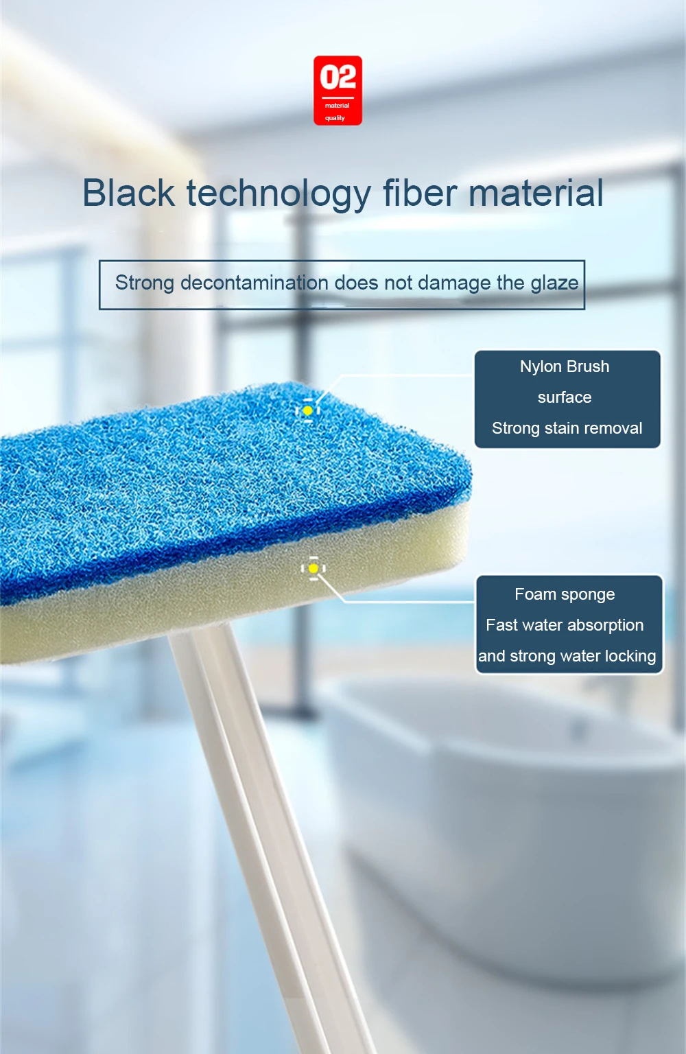 Description Picture 3 of itemMulti-Functional Bathroom Wall Brush Long Handle Removable Household Floor Bathtub Brushes Ceramic Tile Sponge Cleaning Brush