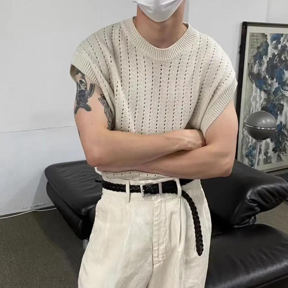 

Men Vest Stylish Men's Summer Vest Loose Fit Hollow Out Design Elastic Knitting Streetwear for A Cool Look Men Vest Tops