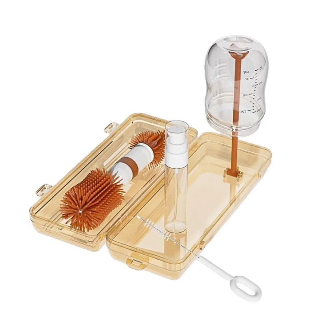 Portable Bottle Cleaning Brush Set Travel Size Compact Milk Bottle Brush Kit BPA-Free Long Handled Feeding Bottle Brush