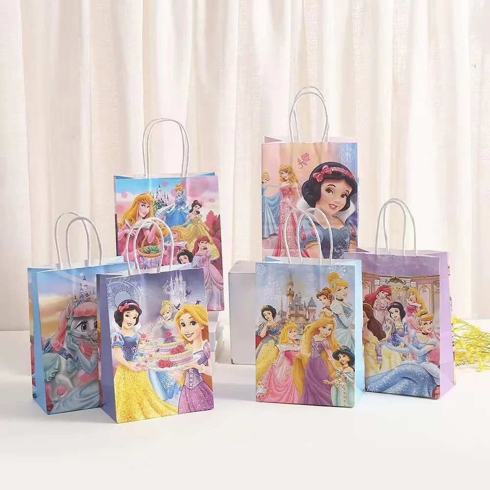 thumbnail image 1 of Bolsas de regalo de papel de princesas de Disney, seis bolsas de fiesta de princesas, decoraciones para fiestas de cumpleaños, baby shower para niños, bolsas de dulces para bodas, suministros, 1 of 5