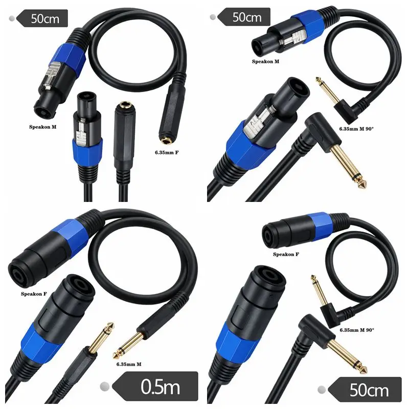 스피커 케이블 Speakon 남성 여성 6.35mm TS 모노 90 도 팔꿈치 OD8.0 mm 순수 구리 0.6m2