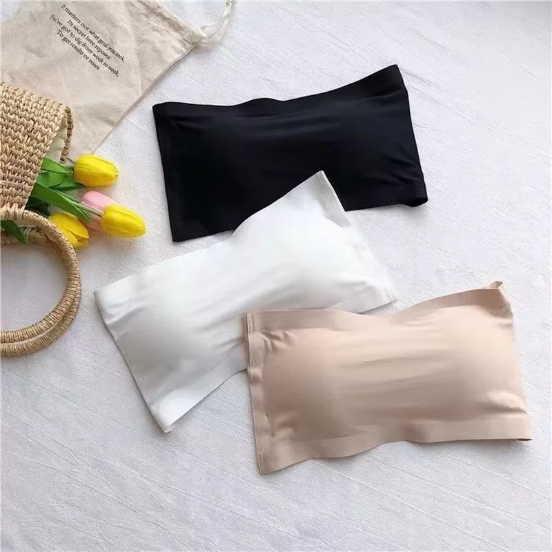Summer Thin Women's Ice Silk Seamless Line Wrap Bra Vest Style Sexy Back Strapless One Piece Push-up Breasted Underwear Women Lingerie Bra