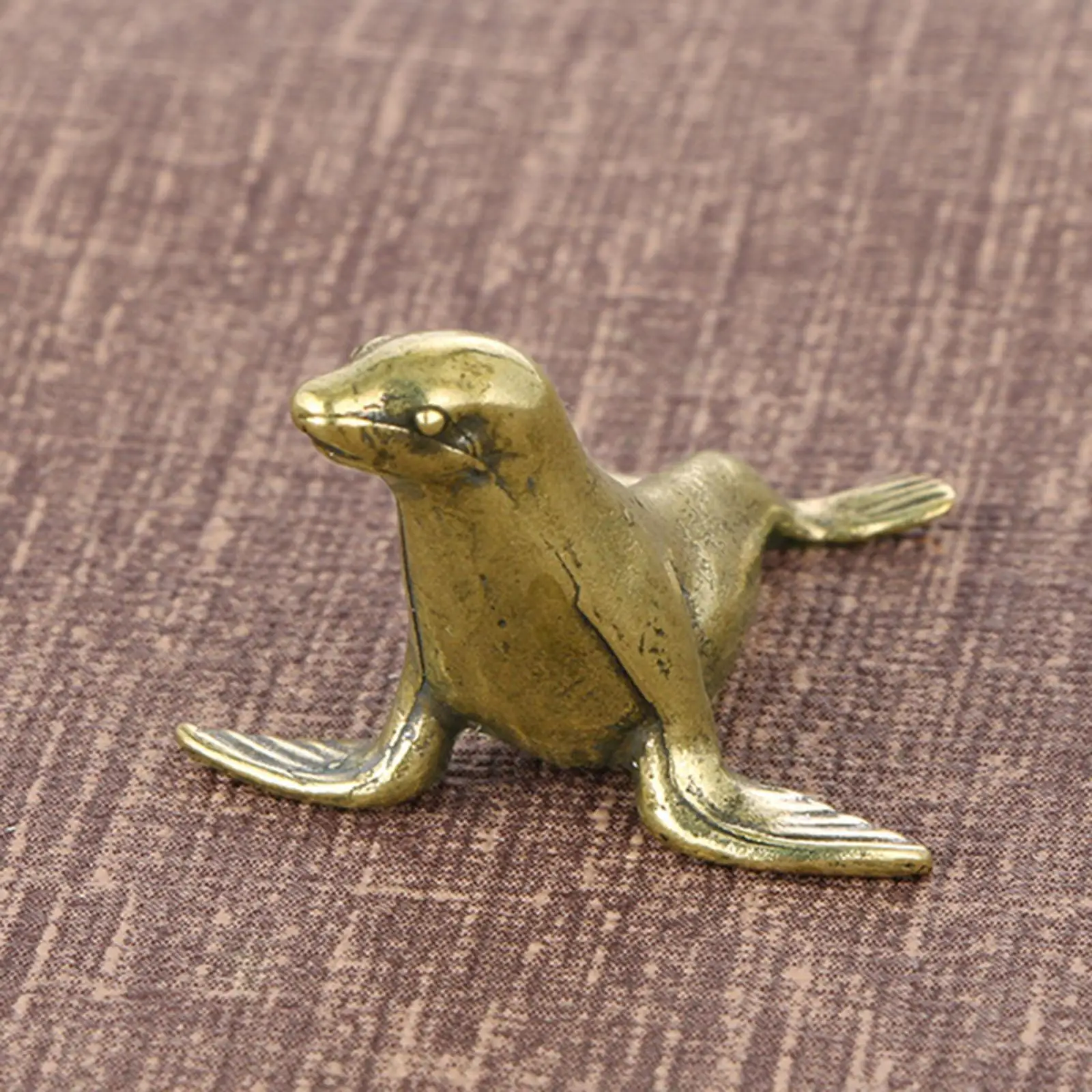 Brass Seal Ornament Copper Seal Figurine Crafts Toy Desktop Decor Lifelike Handcrafted Mini for Living Room Office Hotel Cafe
