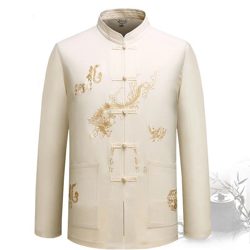 Ropa Tang tradicional china para hombre, Top con cuello mandarín, prenda de Kung Fu Wing Chun, Top de manga corta, camisa de dragón bordado