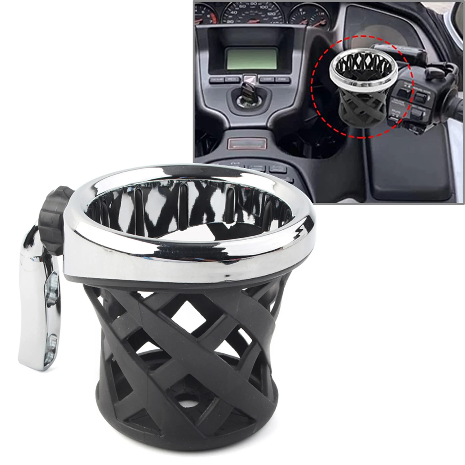 

1PC Black Motorcycle Handlebar Drink Cup Holder w/ Universal Mount For Honda Goldwing GL1800 Trike 2001-2021 F6B 2013-21