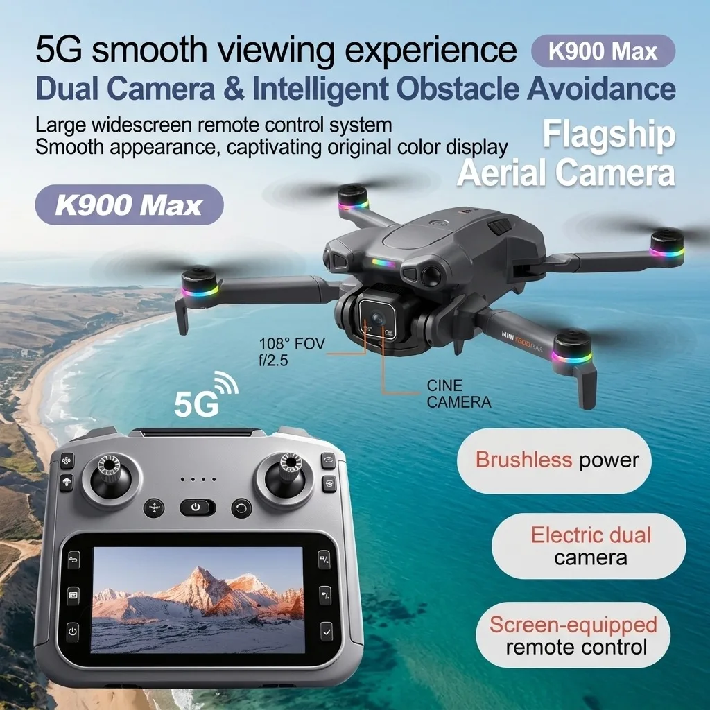 Vue rapprochée de la caméra 8K HD du Drone K900 PRO MAX Mini 5 Pro avec son cardan stabilisateur