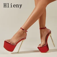Hlieny été Sexy PVC transparent ouvert Peep orteil plate-forme talons hauts boucle sangle sandales femmes discothèque pôle danse chaussures 2