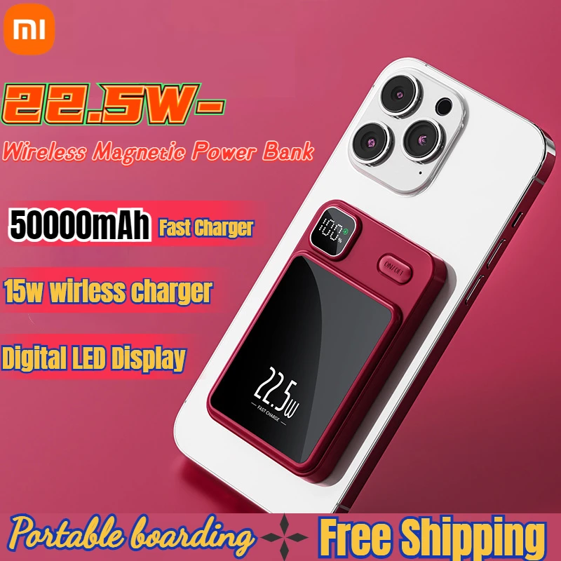 Power Bank Xiaomi 50000mAh Wireless Magnetic Portable Fast Charging External Battery Magsafe Android iPhone 13 14 15 Samsung