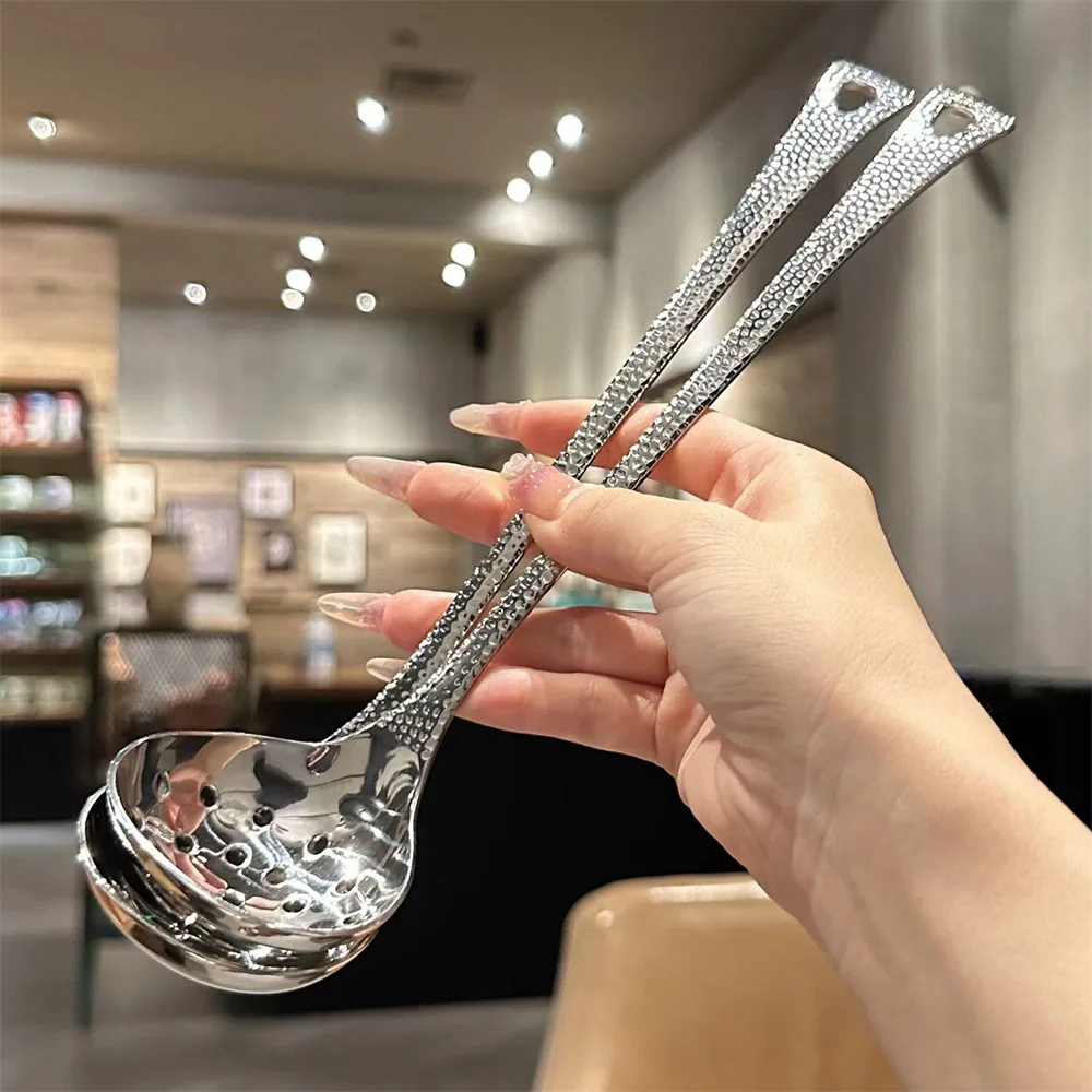 Stainless Steel Soup Spoon Soup Strainer Fish Scale Handle Spoon Household Hot Pot Kitchen Cooking Long Handle