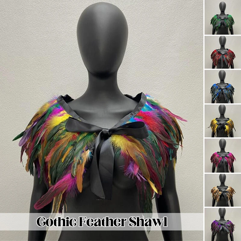 Women Punk Natural Feather Fake Collar Cape Gothic Feather Shawl Shrugs Rave Party Halloween Cosplay Shrug Shawl Accessories