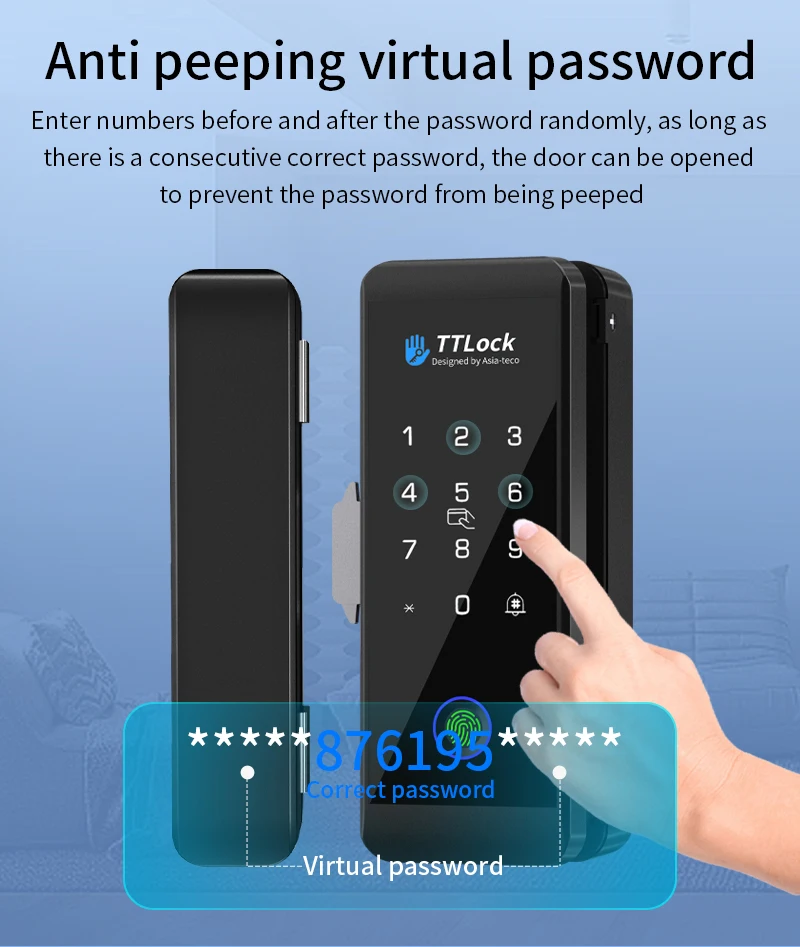 Ttlock APP Wooden Glass Door Lock Bluetooth Remote Unlock Fingerprint App Card P
