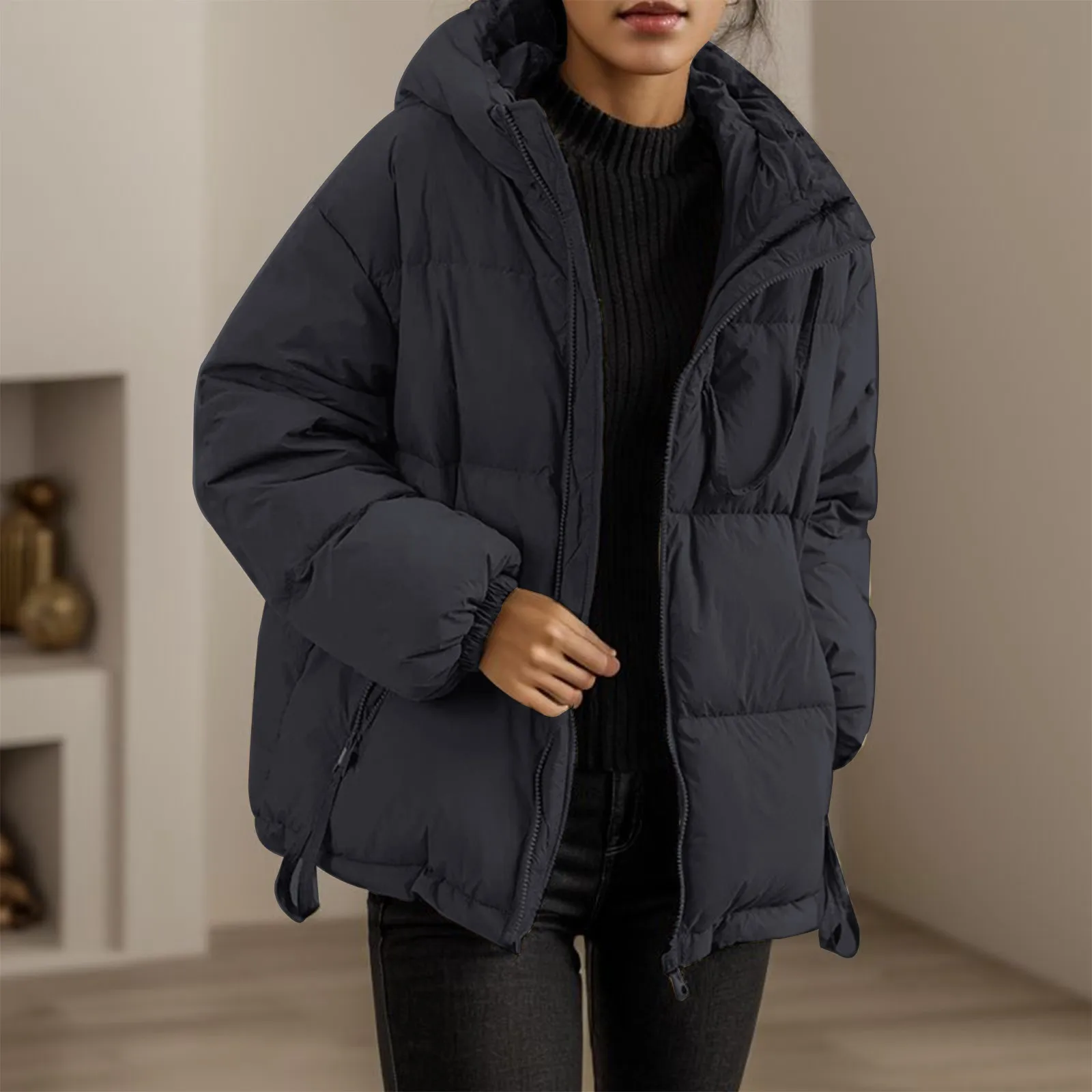 Winter Mid-length Korean Style Loose Fashion Women's Fur Collar Down Padded Jacket Tide