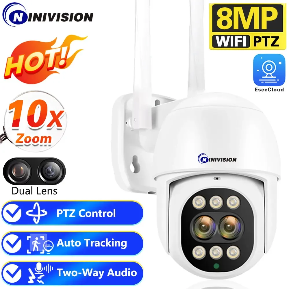 

8MP PTZ WIFI IP Camera 4K CCTV Surveillance Security Protection Wi-Fi Outdoor 10X Digital PTZ Zoom Street ESeeCloud Audio Camara