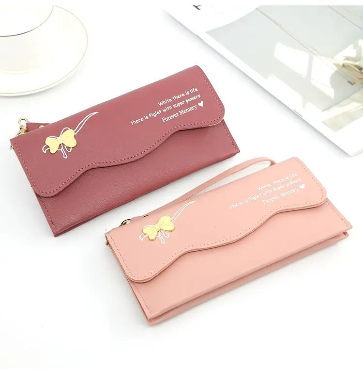 Butterfly Designer Women Long Wallets PU Leather Money Bag Solid Wool Ball Bow Clutch Bag Large Capacity Card Bag Coin Purse