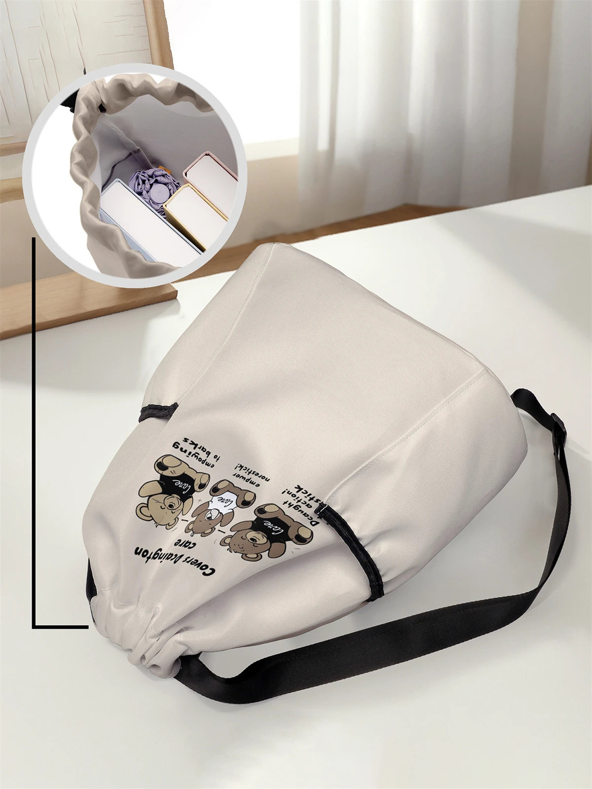 Cartoon Bear Pattern Drawstring Backpack - Large Capacity Durable Fitness Bag, Adjustable Shoulder Straps, Sports Beach Backpack