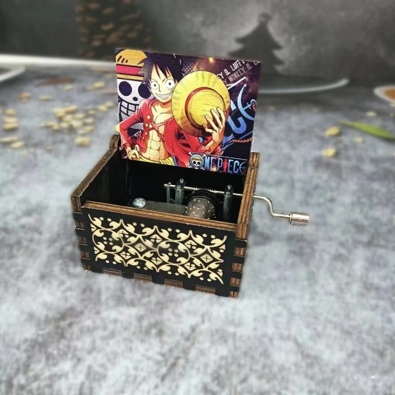 Wooden ONE PIECE cartoon hand cranked music box classical engraving music box wooden handicraft sailor moon 4