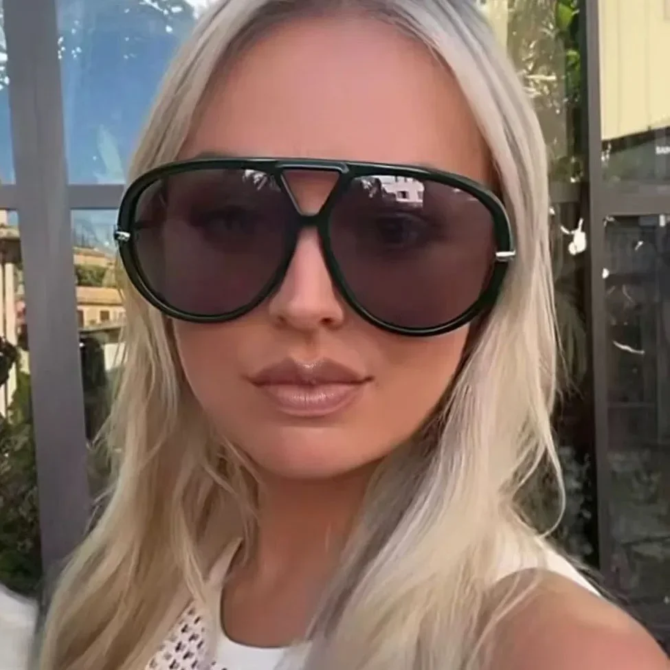 Luxus Marke Designer Übergroße Pilot Sonnenbrille Frauen Für Männer 2025, Neue Beliebte Vintage Sonnenbrille Punk Doppel Brücke Brillen – Detail 4
