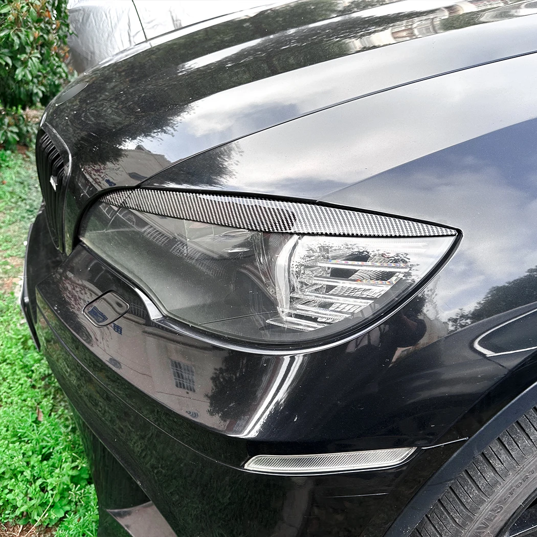 BMW X5 E70 用 フロント ヘッドライト眉毛 トリム 左右2ピース カーボン調 BMW用 X5 E70 2010-2012用 車用ヘッドライトまぶた用眉毛 フロント