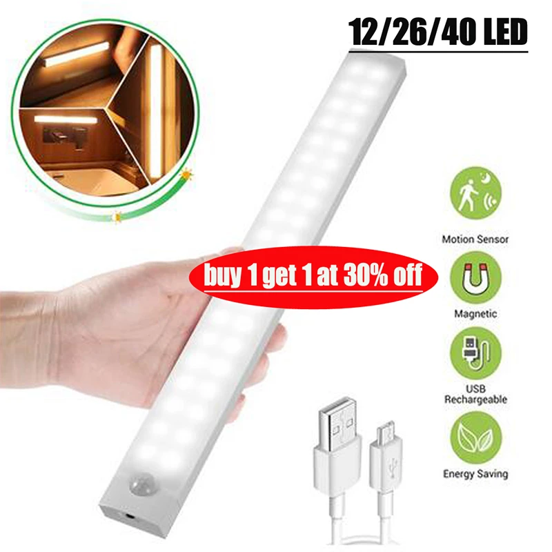 

Intelligent Human Body Induction USB Rechargeable LED PIR Motion Sensor Light Strip Wireless Cabinet Closet Lamp Light Bar