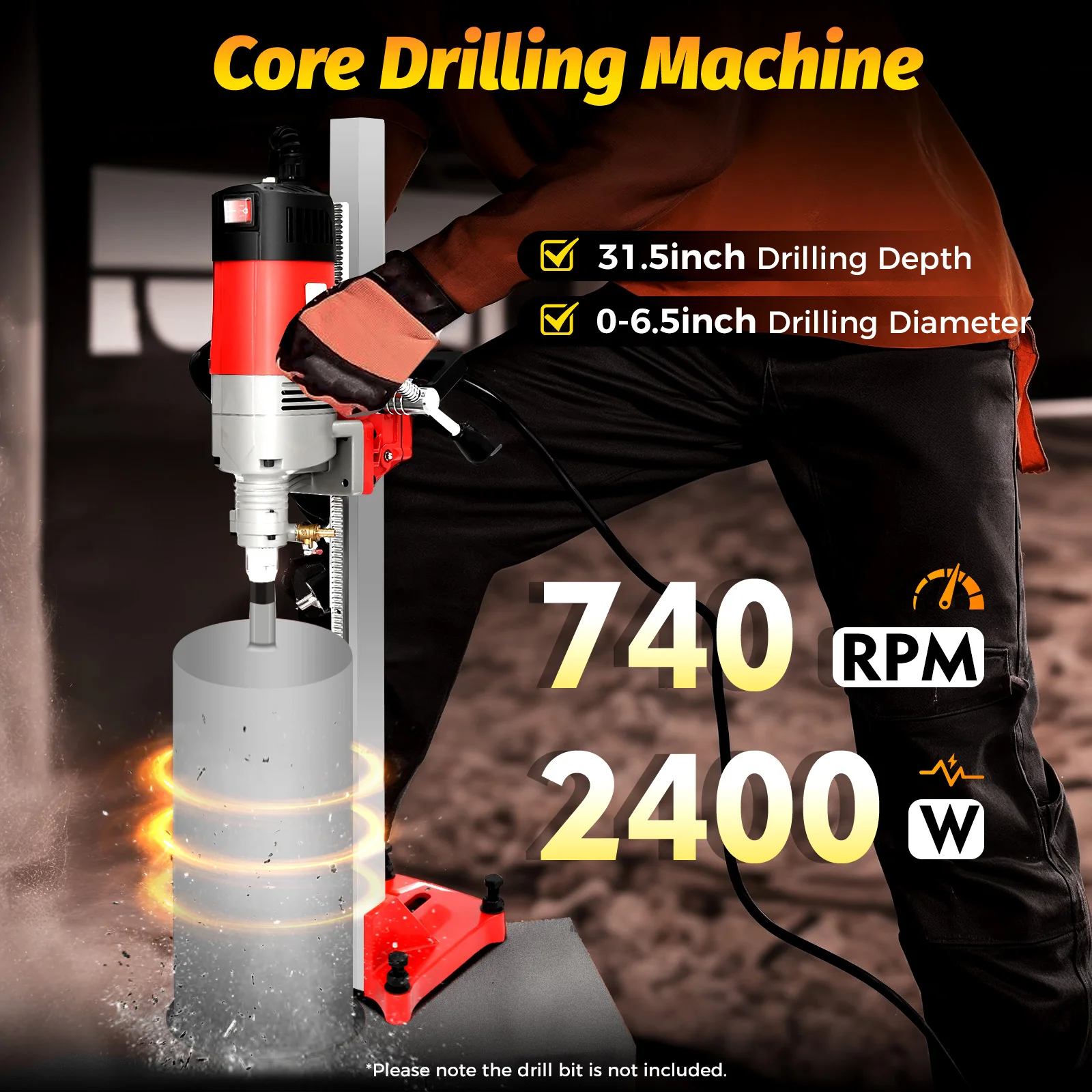 2,3 kW 740 U/min Betonkernbohrer-Rig-Ständer, Kernbohrmaschine, Elektrowerkzeug für Beton und Zement, maximale Bohrdurchmesser 165 mm – Detail 9